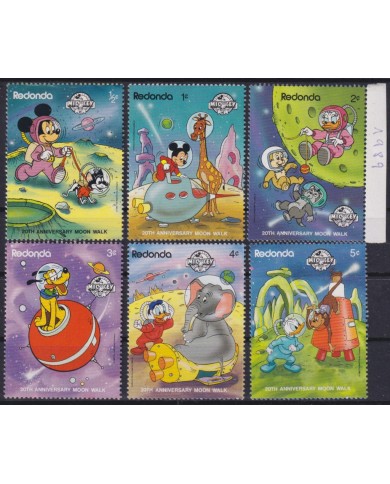 F-EX55533 REDONDA MNH 1989 DISNEY DONALD DUCK 20th ANNIV MOON WALK MICKEY MOUSE