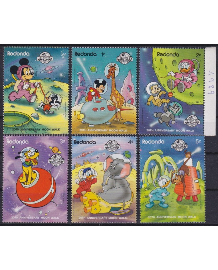 F-EX55533 REDONDA MNH 1989 DISNEY DONALD DUCK 20th ANNIV MOON WALK MICKEY MOUSE