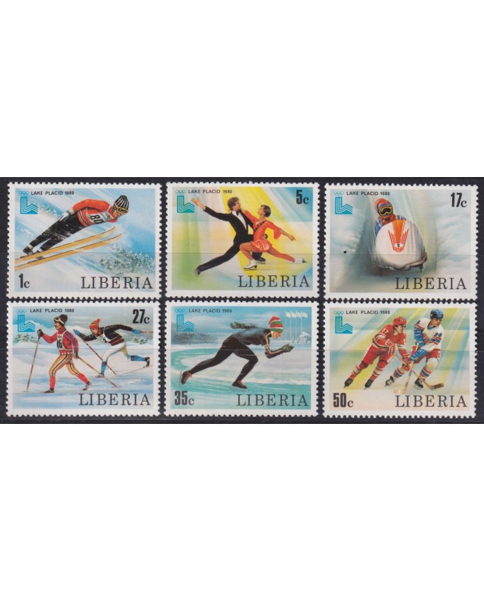 F-EX55523 LIBERIA MNH 1980 WINTER OLYMPIC GAMES LAKE PLACID SKI SKIITING HOCKEY.