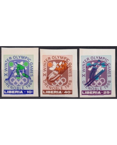 F-EX55524 LIBERIA MNH 1968 WINTER OLYMPIC GAMES GRENOBLE SKI SKIITING IMPERF.
