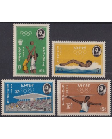 F-EX55521 ETHIOPIA MNH 1964 OLYMPIC GAMES TOKIO SWIMMING JAVELIN BASKETBALL.
