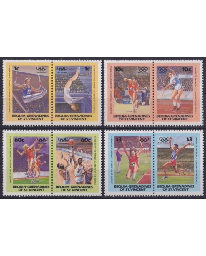 F-EX55525 BEQUIA GRENADINES & ST VINCENT MNH 1984 OLYMPIC GAMES ATHLETISM JAVELIN BASKETBALL.