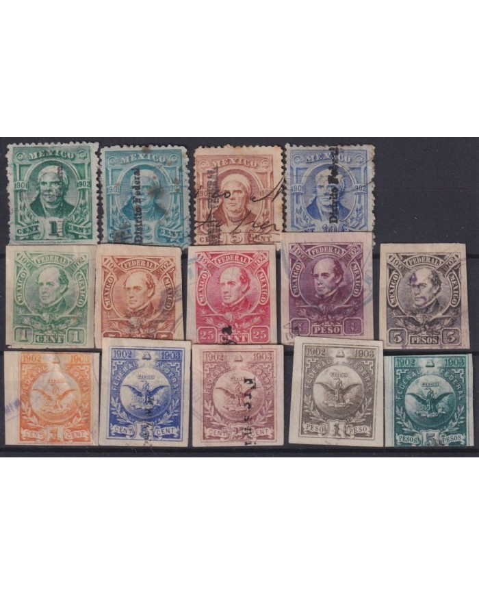 F-EX17140 MEXICO REVENUE 1901-03 CONTRIBUCION FEDERAL STAMPS LOT 1c...5$.