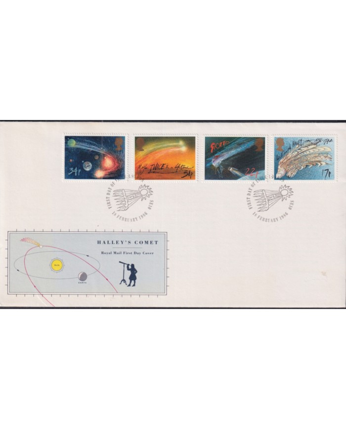 F-EX51411 UK ENGLAND FDC 1986 HALLEY COMET SPACE COSMOS ASTRONAUTICS.