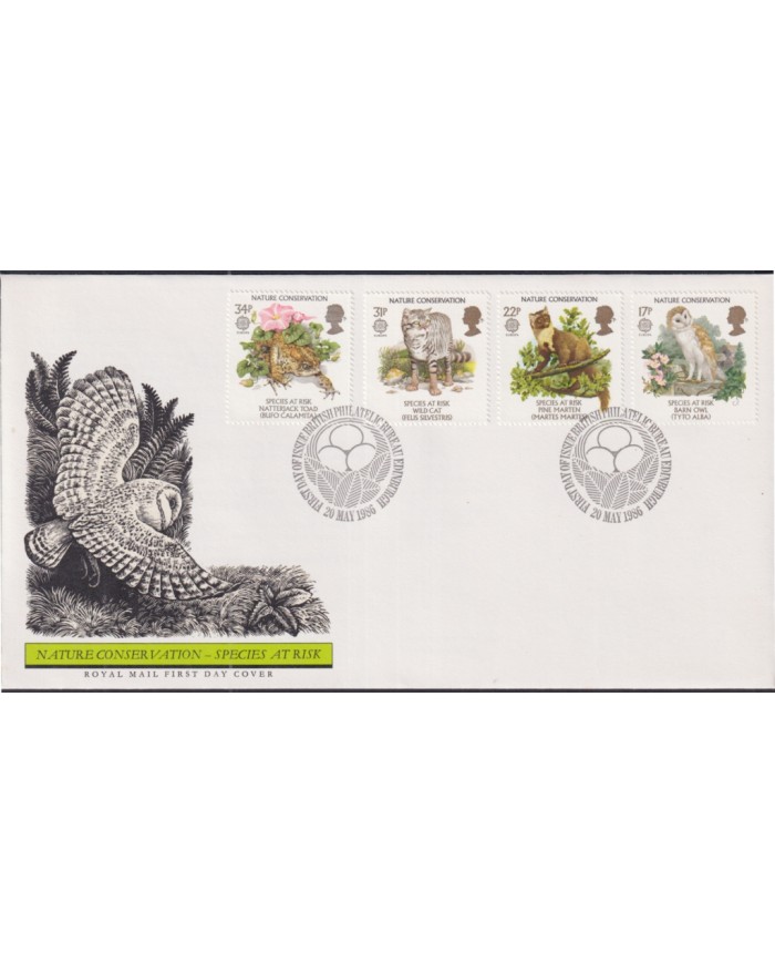 F-EX51414 UK ENGLAND FDC EDINBURGH 1986 NATURE CONSERVATION CAT FROG OWL BIRD.