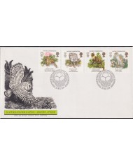 F-EX51414 UK ENGLAND FDC EDINBURGH 1986 NATURE CONSERVATION CAT FROG OWL BIRD.