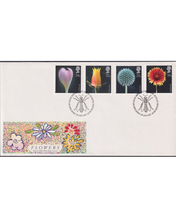 F-EX51427 UK ENGLAND FDC EDINBURGH 1987 FLOWER BEE INSECTS.