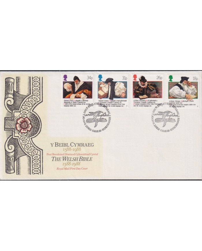 F-EX51438 UK ENGLAND FDC EDINBURGH 1988 WELSH BIBLE BEIBL CYMRAEG.