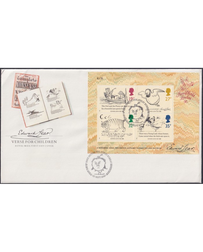 F-EX51447 UK ENGLAND FDC EDINBURGH 1988 EDWARD LEAR CHILDREN TALES DRAWING.