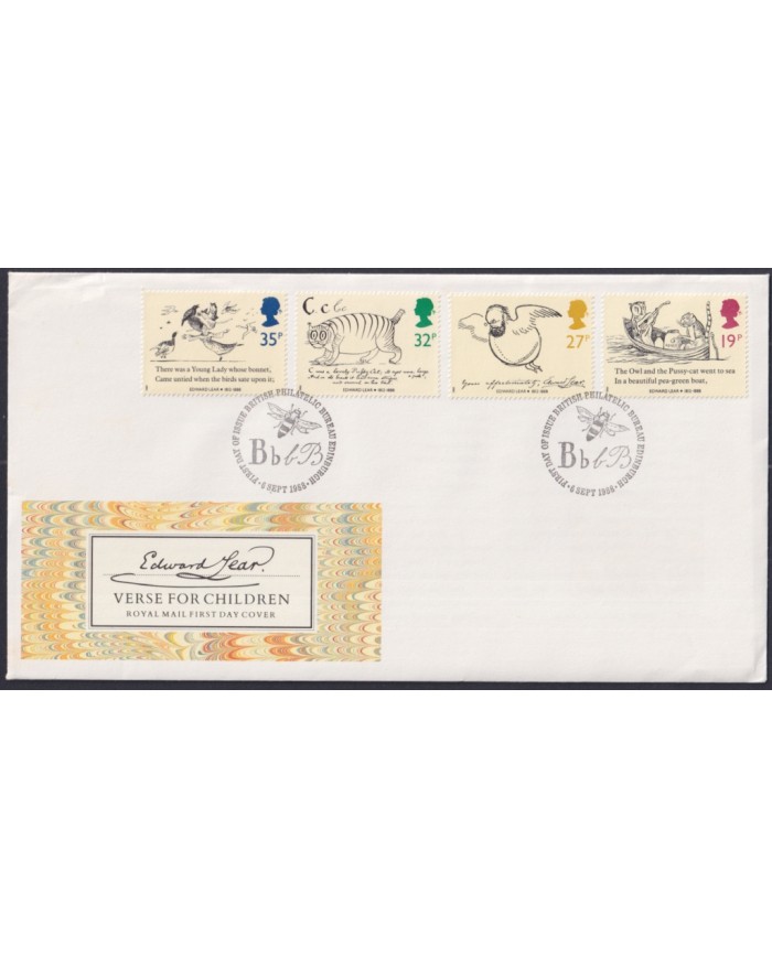 F-EX51448 UK ENGLAND FDC EDINBURGH 1988 EDWARD LEAR CHILDREN TALES DRAWING.