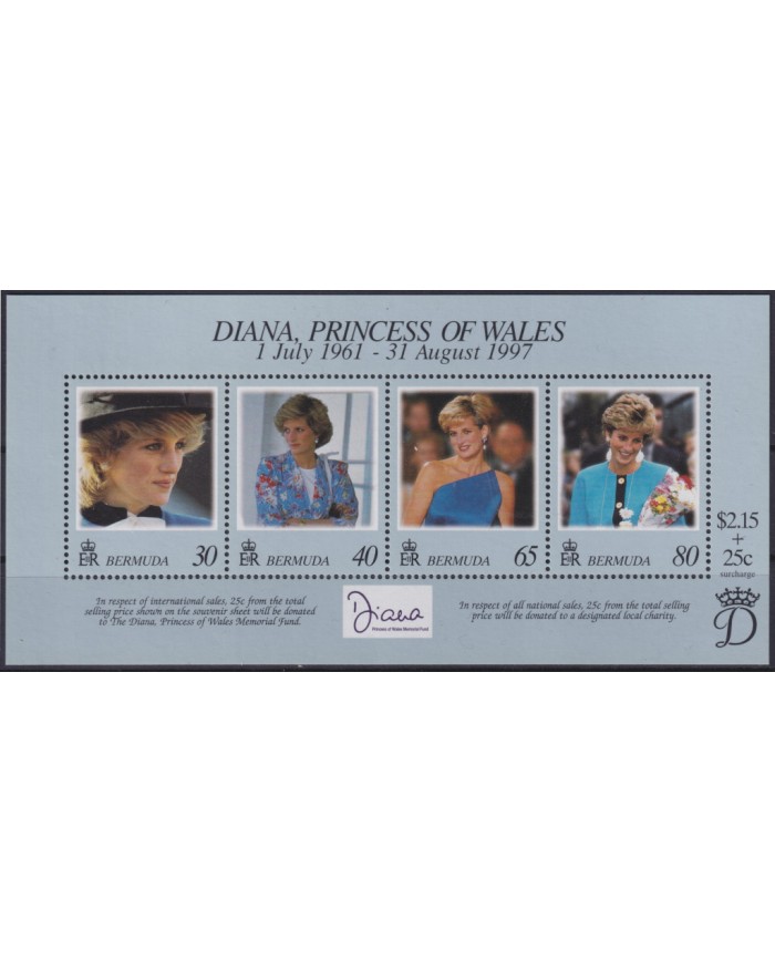 F-EX55637 BERMUDA IS MNH 1998 ROYAL FAMILY LADY DIANA SPENCER.