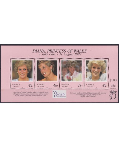 F-EX55639 NORFOLK IS MNH 1998 ROYAL FAMILY LADY DIANA SPENCER.