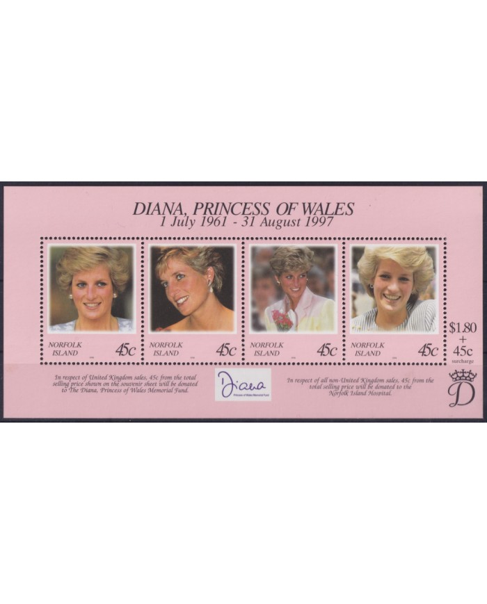 F-EX55639 NORFOLK IS MNH 1998 ROYAL FAMILY LADY DIANA SPENCER.