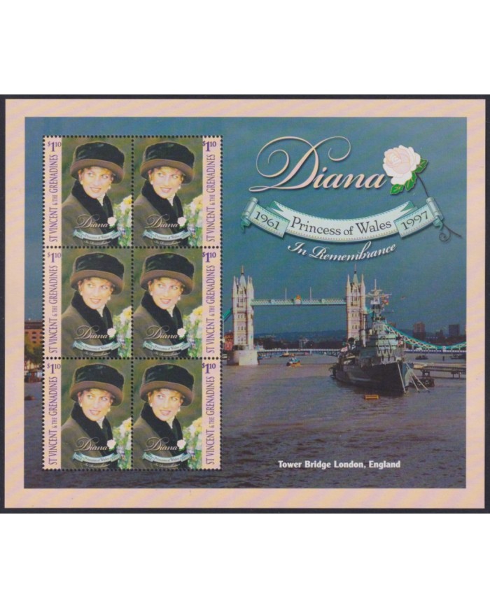 F-EX54069 ST VINCENT & GRENADINES MNH 1998 ROYAL FAMILY LADY DIANA LONDON BRIDGE.