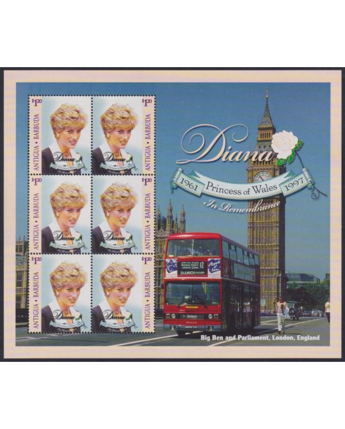 F-EX54070 ANTIGUA & BARBUDA MNH 1998 ROYAL FAMILY LADY DIANA BIG BEN PARLIAMENT BUS.