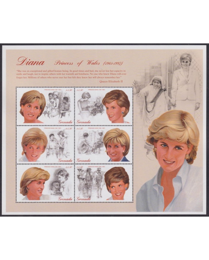 F-EX54076 GRENADA MNH 1998 ROYAL FAMILY LADY DIANA SPENCER IN MEMORIAM.
