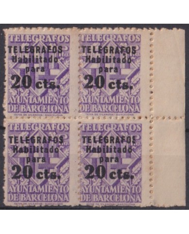 F-EX52648 SPAIN 1942-45 TELEGRAPH BARCELONA OVERPRINT ORIGINAL GUM +350€.