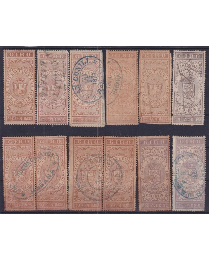 F-EX52679 CUBA SPAIN ANTILLES 1867-188? GIROS EXCHANGE CHECK ALL DIFFERENTS.