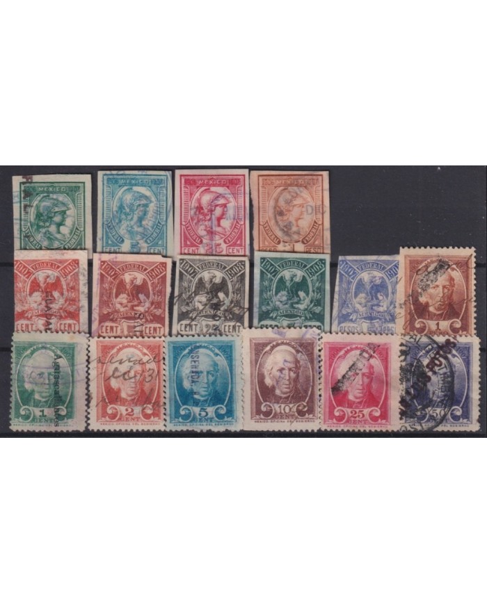 F-EX17127 MEXICO REVENUE 1907-1909 CONTRIBUCION FEDERAL STAMPS LOT.