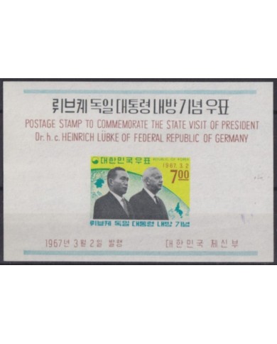 F-EX54540 KOREA MNH 1967 SHEET VISIT GERMANY PRESIDENT LUBKE