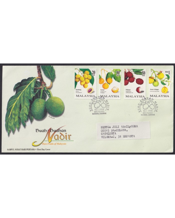 F-EX55155 MALAYSIA FDC 1998 FRUIT OF MALAYSIA TO SPAIN.