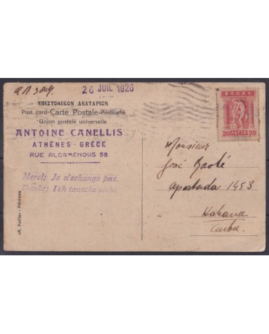 F-EX53561 GREECE 1926 POSTCARD ATHENES TO HAVANNA.