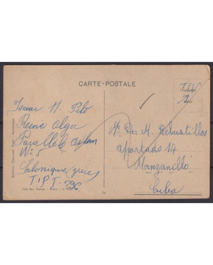 F-EX53563 GREECE 1926 POSTCARD SALONIQUE TO HAVANNA.
