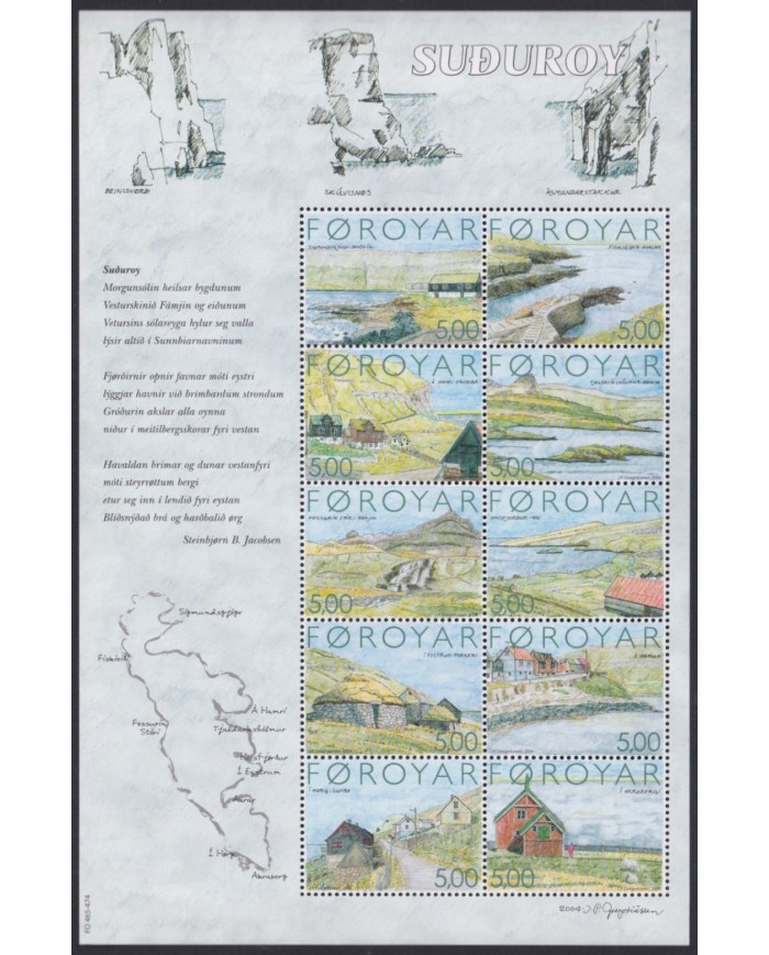 F-EX55062 FAROE FOROYAR MNH 2004 SUTHUROY ISLAND SUDUROY VILLAGE SHEET.