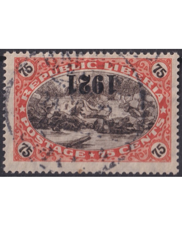 F-EX55372 LIBERIA 1921 75c INVERTED OVERPRINT USED.