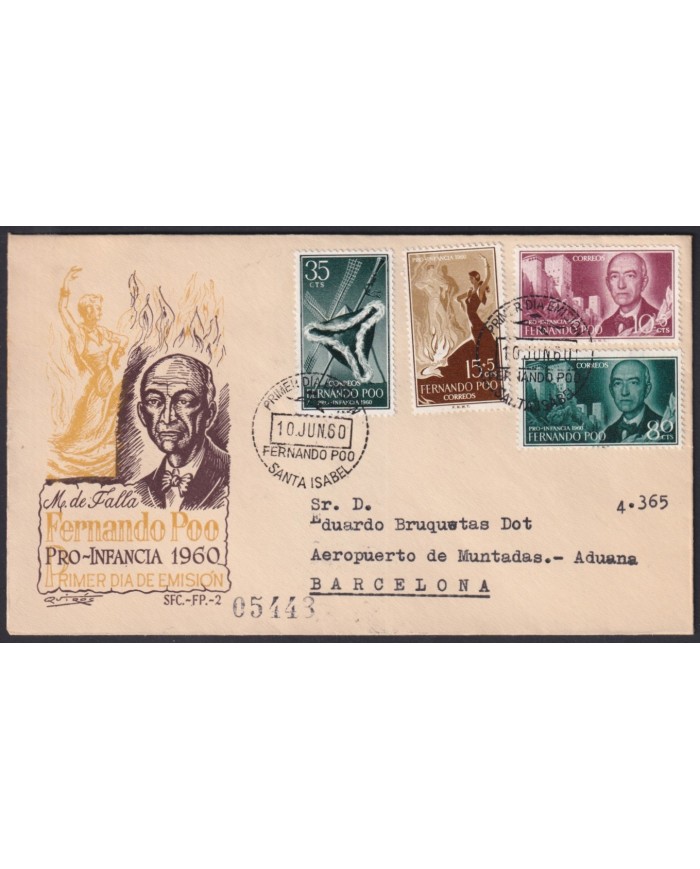 F-EX55160 FERNANDO POO FDC 1960 PRO- CHILDREN FALLA.