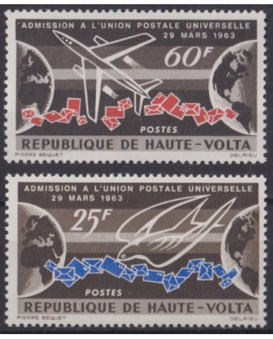 F-EX55674 UPPER VOLTA MLH 1964 UPU PIGEON AIRPLANE BIRDS VÖGEL OISEAUX AVES