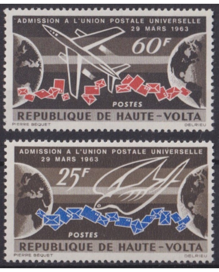 F-EX55674 UPPER VOLTA MLH 1964 UPU PIGEON AIRPLANE BIRDS VÖGEL OISEAUX AVES