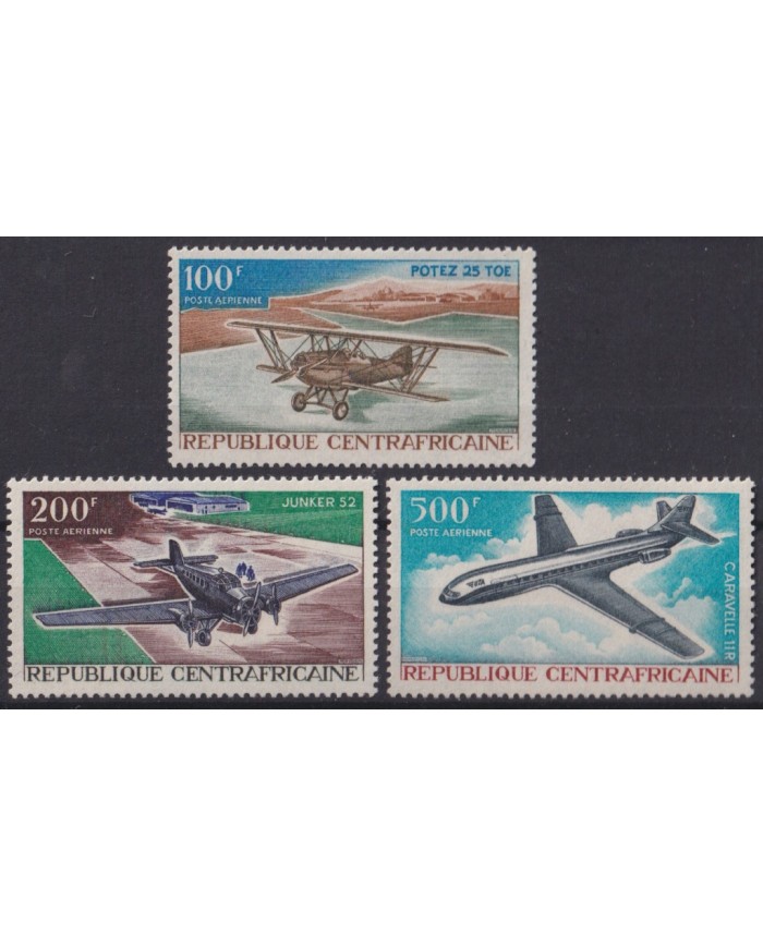 F-EX55686 CENTRAL AFRICA REP MNH 1967 JUNKER 52 POTEZ 25 CARAVELLE AIRPLANE AVION.