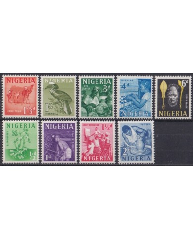 F-EX44208 NIGERIA MNH 1961 DEFINITIVE ETHNIC MASK BIRD WORK HORNBILL MINING.