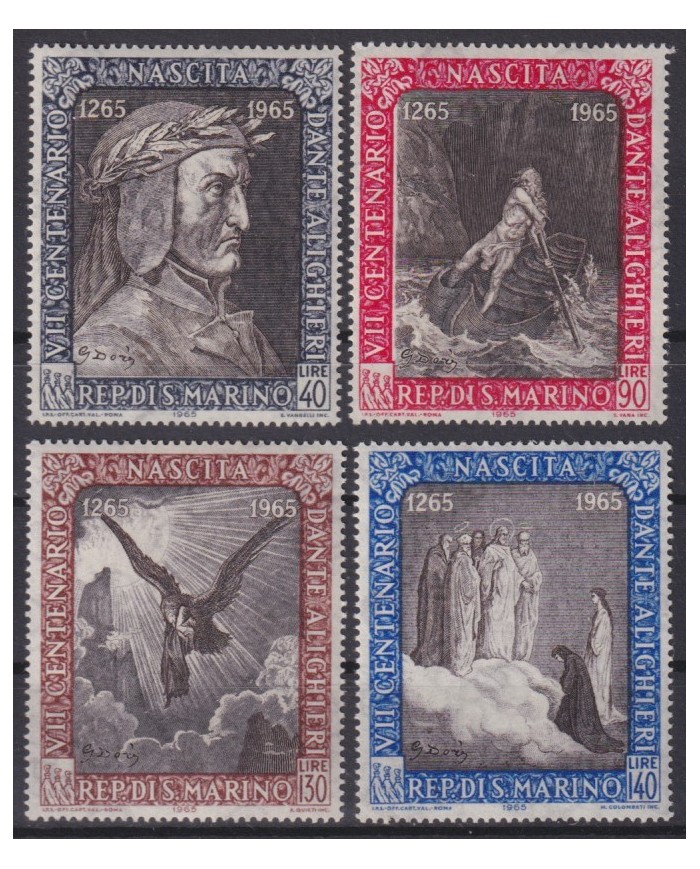 F-EX53701 SAN MARINO MNH 1965 VII CENTENARY DANTE ALIGHERI INFERNO DORE ENGRAVING.