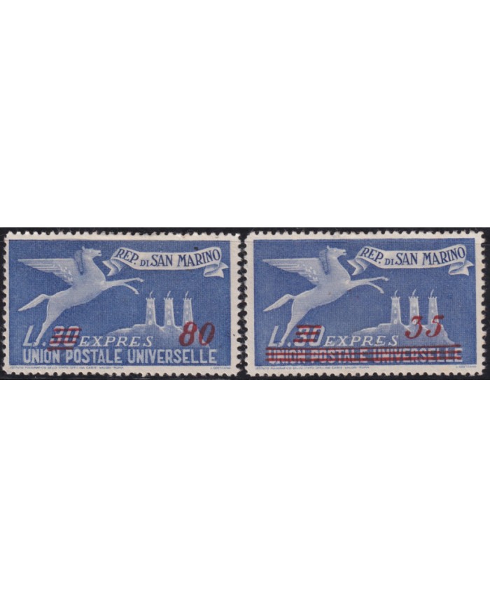 F-EX53726 SAN MARINO NO GUM 1948 SPECIAL DELIVERY EXPRESS PEGASUS OVERPRINT.