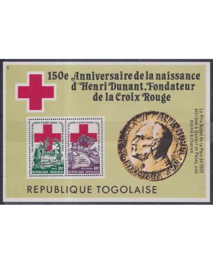 F-EX44126 TOGO MNH 1960 150th ANNIV HENRI DUNANT RED CROSS NOBEL PRIZE AWARD.