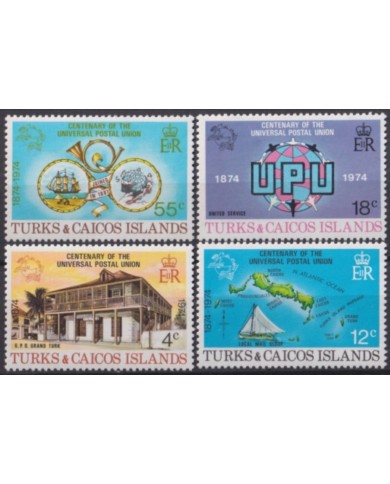F-EX48376 TURKS & CAICOS MNH 1974 CENTENARY OF UPU MAP SHIP ARCHITECTURE BUILDING.