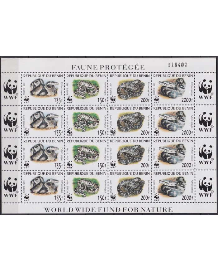 F-EX17678 BENIN REPUBLIC MNH 1999 WWF WILDLIFE SNAKE SERPIENTES.