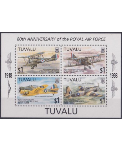 F-EX56096 TUVALU IS MNH 1998 AIRPLANE AVION 80th ANNIV RAF ROYAL AIR FORCE.