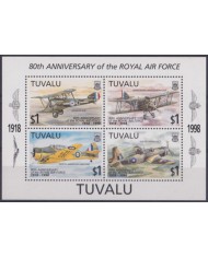 F-EX56096 TUVALU IS MNH 1998 AIRPLANE AVION 80th ANNIV RAF ROYAL AIR FORCE.