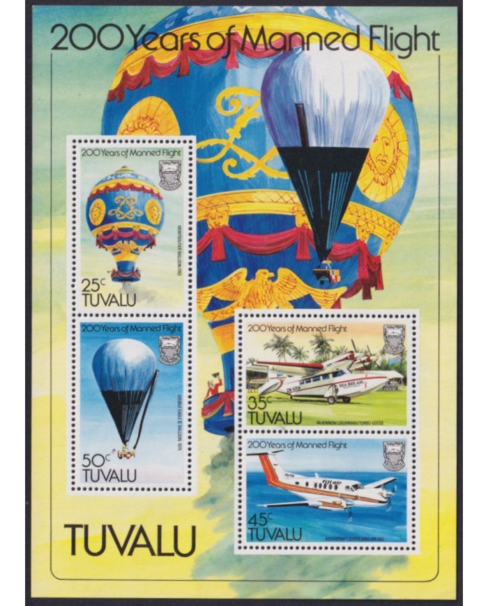 F-EX56099 TUVALU IS MNH 1983 BALLON AIRPLANE AVION 200th ANNIV YEAR OF MANNED FLIGHT.