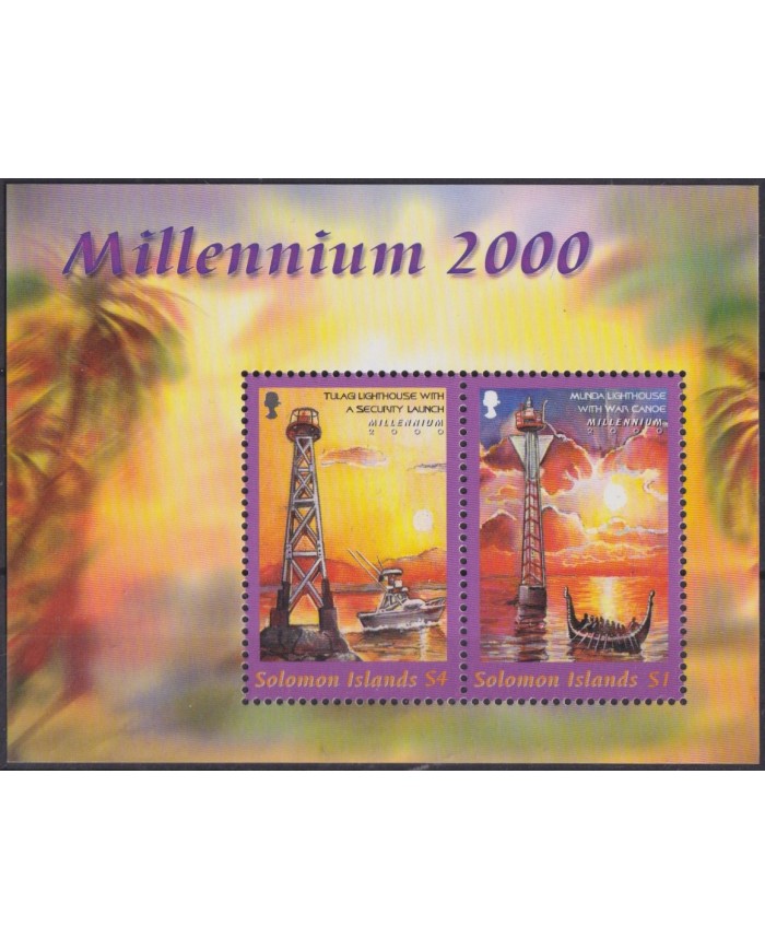 F-EX56124 SOLOMON IS MNH 2000 MILLENIUM LIGHTHOUSE & CANOE SHIP.