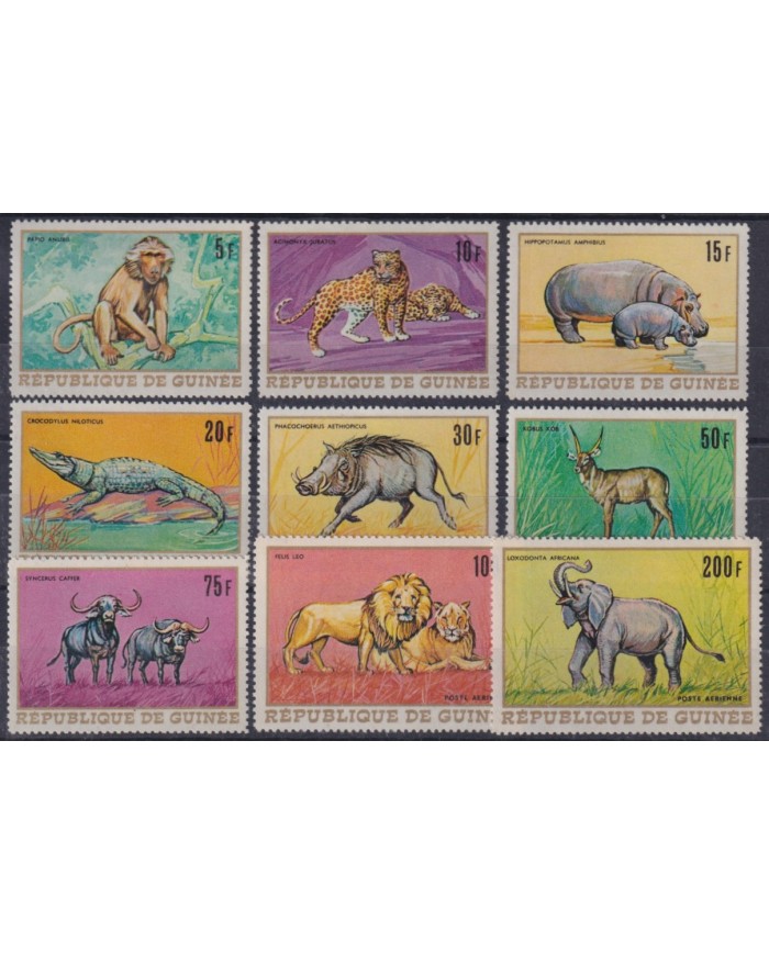 F-EX56039 GUINEE GUINEA MNH 1968 WILDLIFE WILD PIG KOB HIPPO LION PANTER LION.