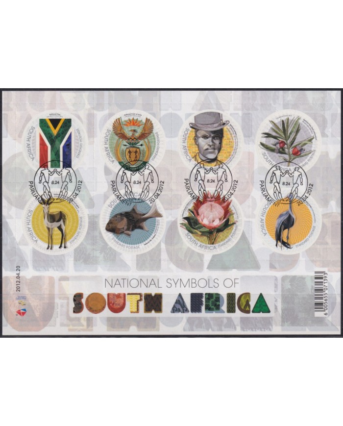 F-EX55730 SOUTH AFRICA USED 2012 NATIONAL SYMBOLS BIRD FISH FLOWER COAT OF ARMS.