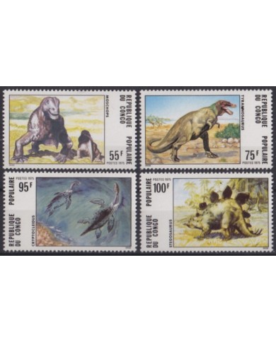 F-EX56047 CONGO BRAZZAVILLE MNH 1975 ENDANGERED PREHISTORIC FAUNA DINOSAUR.
