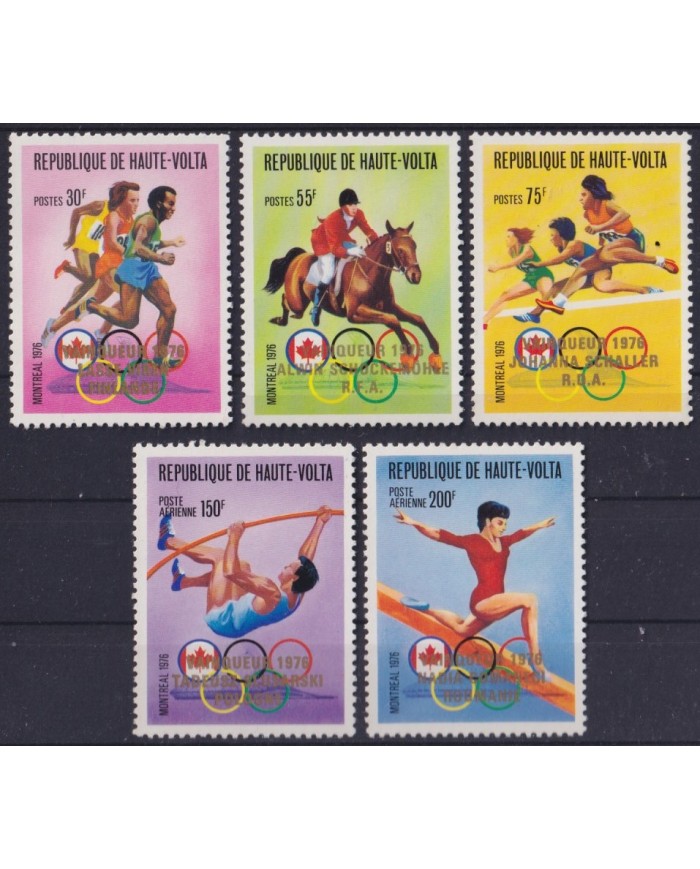 F-EX56166 UPPER VOLTA MLH 1977 WINNER OVERPRINT OLYMPIC GAMES MONTREAL ATHLETISM EQUESTRIAN.