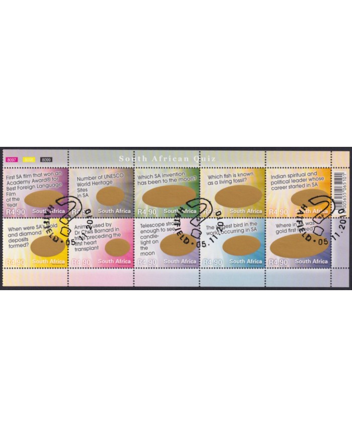 F-EX54096 RSA SOUTH AFRICA FINE USED 2010 QUIZ SHEET.