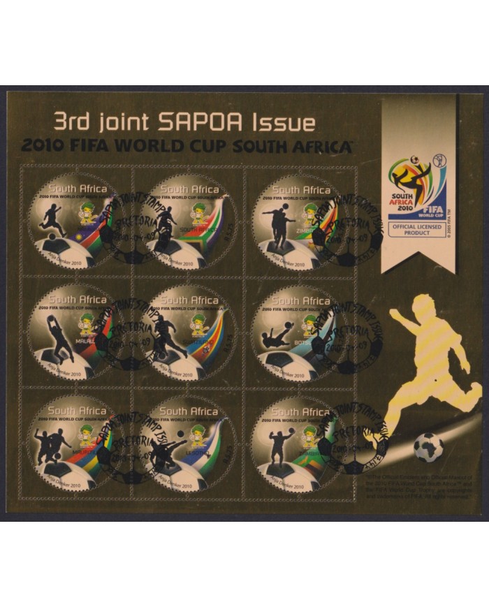 F-EX54097 RSA SOUTH AFRICA FINE USED 2009 WORLD SOCCER CUP FOOTBALL SAPOA SHEET.