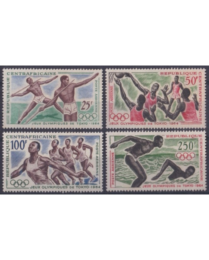 F-EX56151 CENTRAL AFRICA MNH 1964 TOKIO OLYMPIC ATHLETISM SWIMMING BASKET JAVELIN.